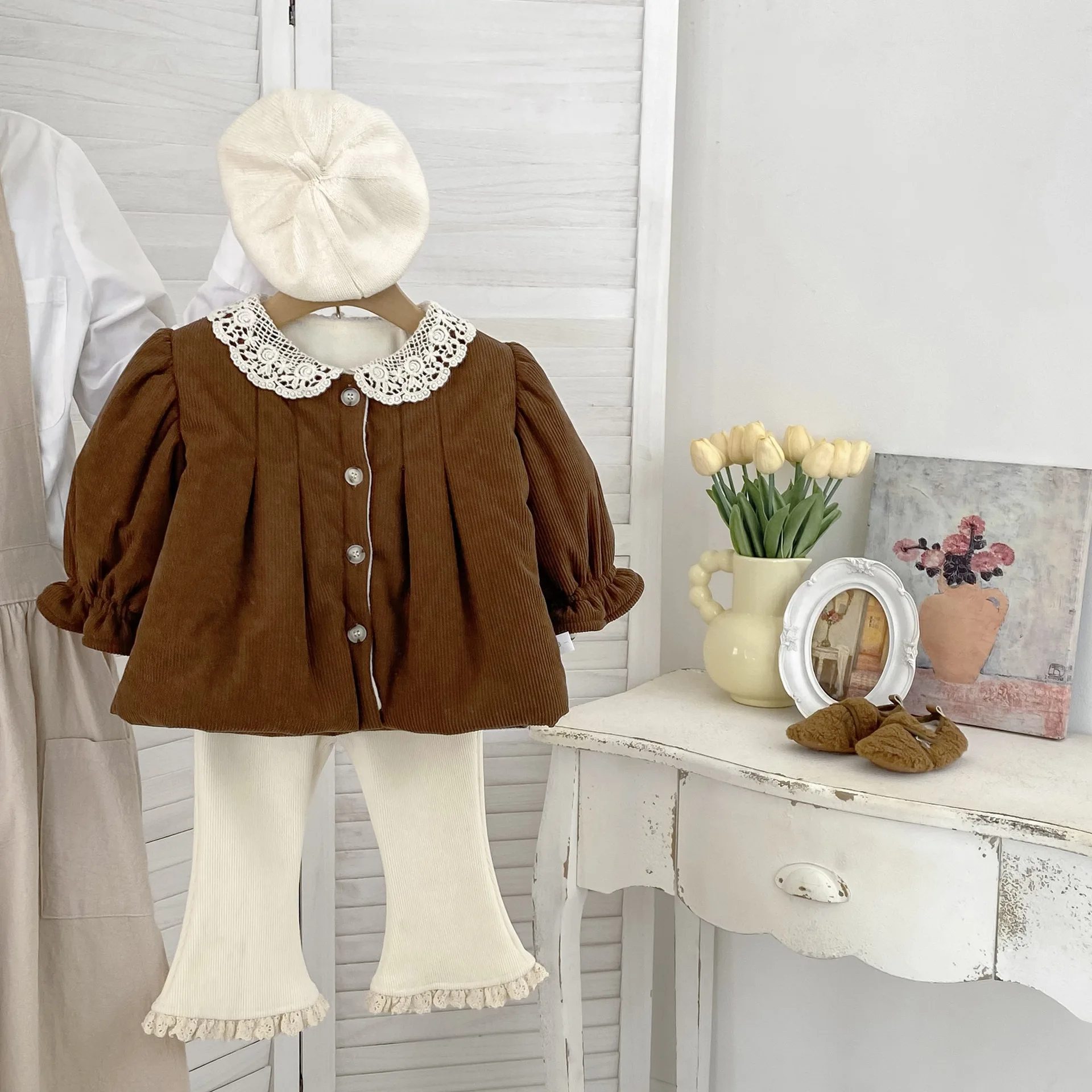 2025 inverno novas crianças mais veludo grosso casaco quente bonito meninas algodão acolchoado jaqueta infantil rendas lapela casaco de lã roupas do bebê