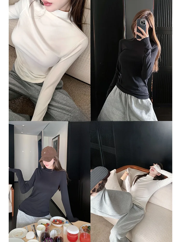 Camiseta térmica Chill Camere de cuello alto y manga larga, ajuste slim, capa base, blanca, de lana de cabra de montaña