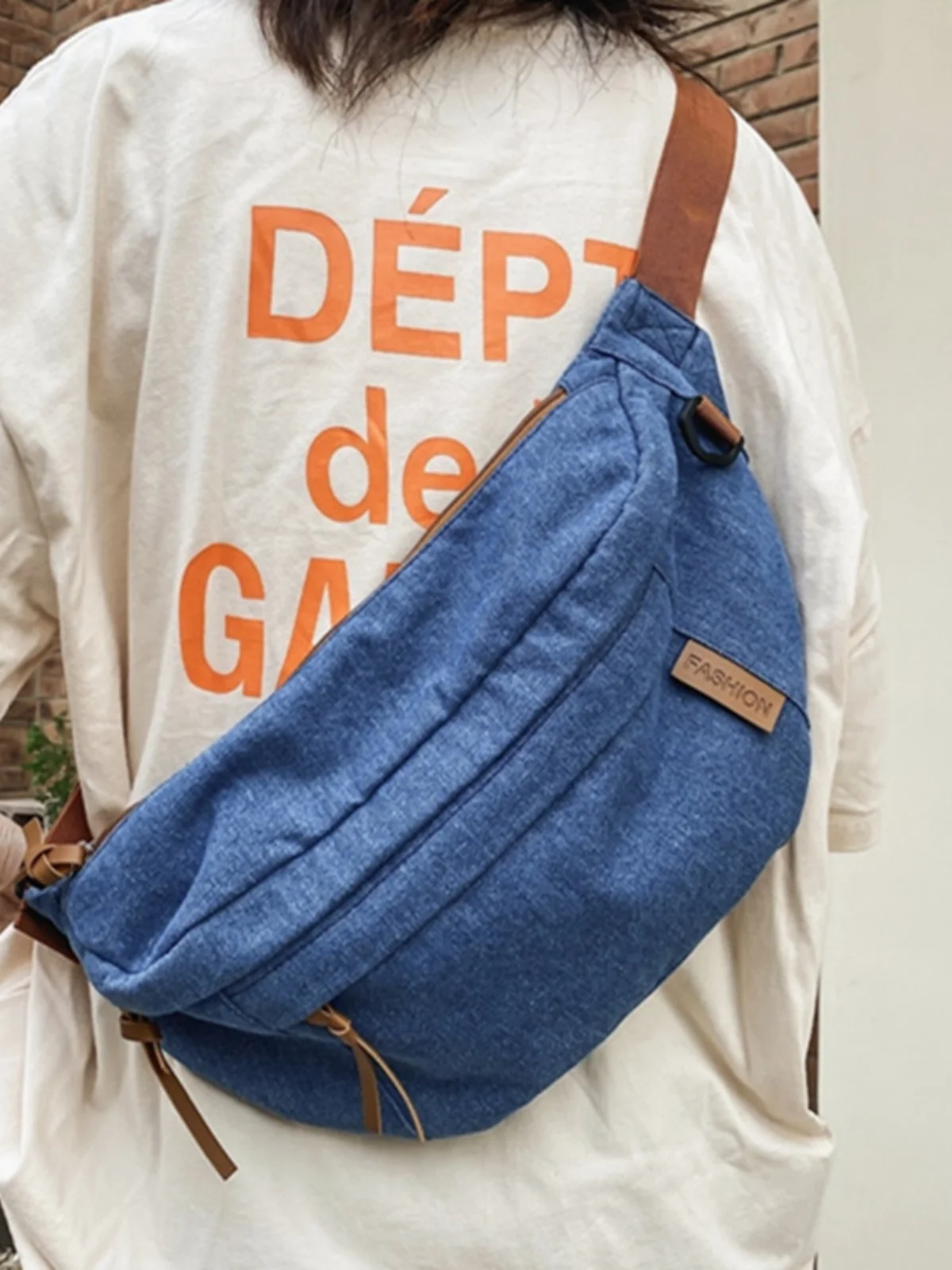 Trendy Street Sle Large Capaci Denim Crossbody Chest Bag for Men And Women Casual Pure Color Dumpling Shape Soft Bag