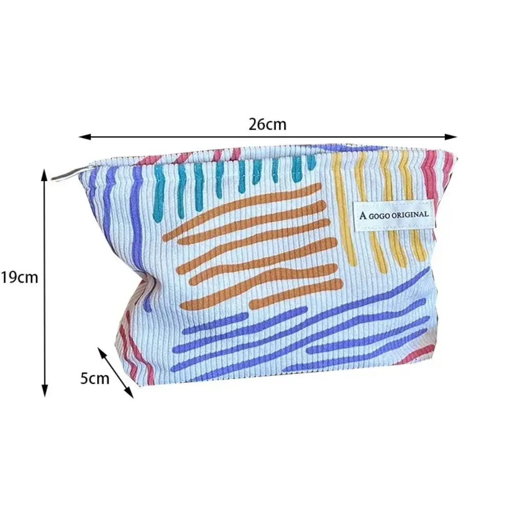 Women Travel Cosmetic Bag Fashion Corduroy Clash Color Striped Makeup Pouch Beauty Storage Cases Make Up Organizer Clutch Bag