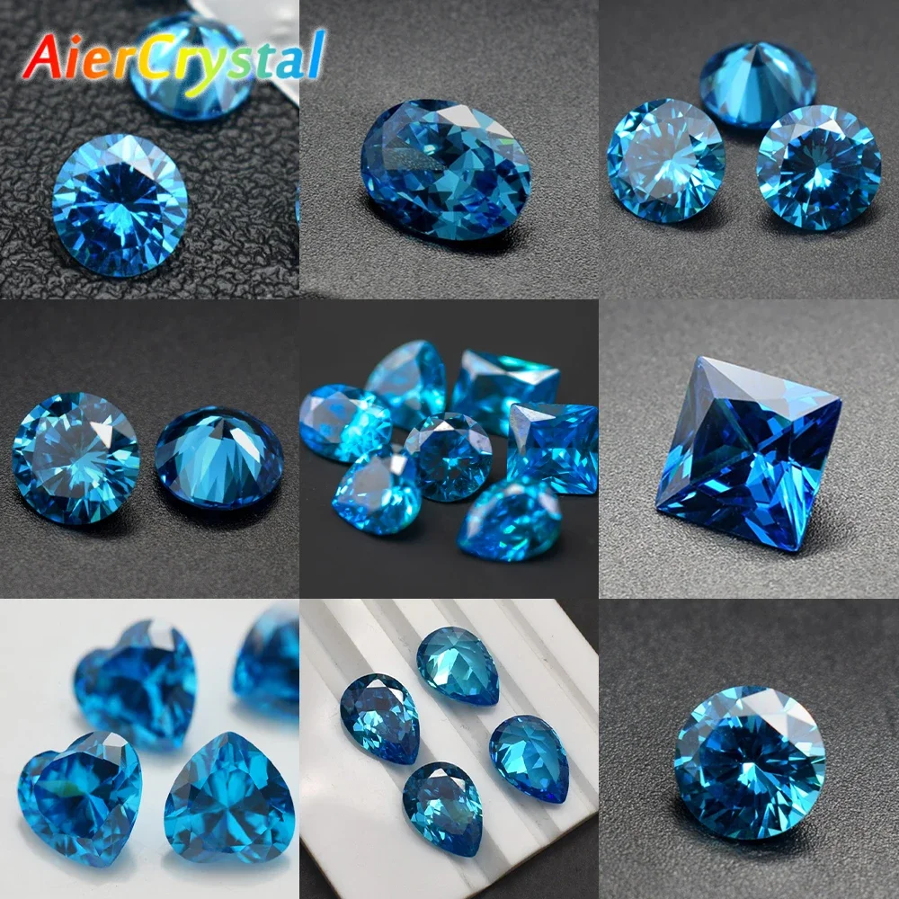 Artificial Aquamarine Gems In bulk Sapphire Cutting Loose Gemstone Stone of Handmade DIY