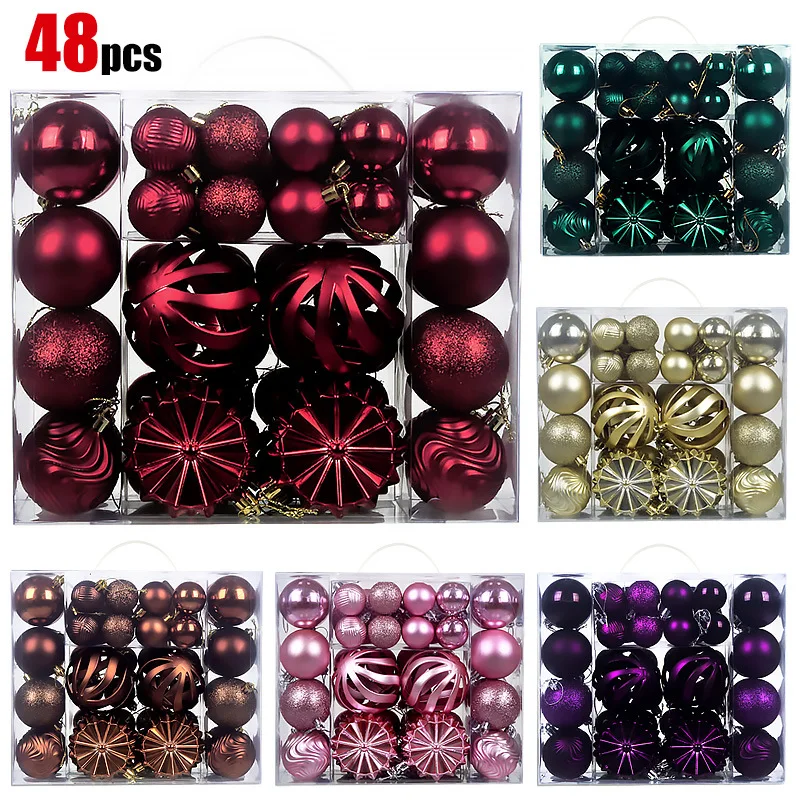 

4/6/8cm-48Pcs Hollow-out Christmas Balls Special-shaped Xmas Decorative Hanging Ornaments Christmas Spheres Pendant 2025 New