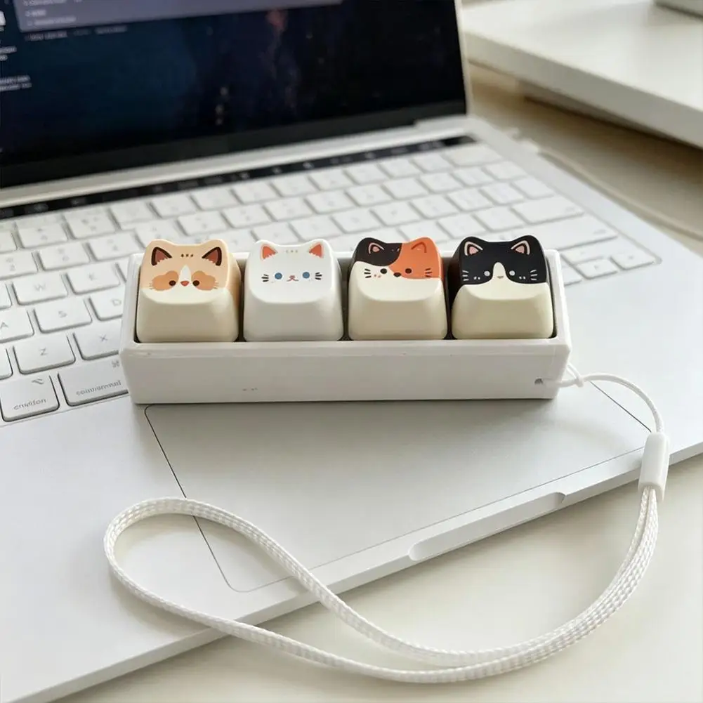 Cute Cat Mechanical Switch Tester Keychain Kawaii Keycap Fidget Toy Bag Pendant Decor Gift for Keyboard Lovers Kitten Fans