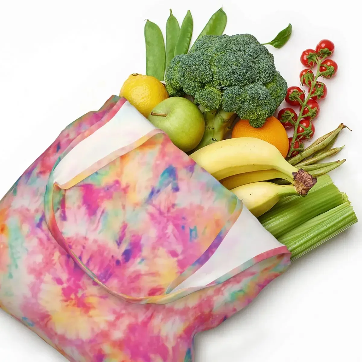 

Tie Dye Shopping Bag Women Shoulder Canvas Tote Bag Washable Traditional Dyeing Art Grocery Shopper Bags