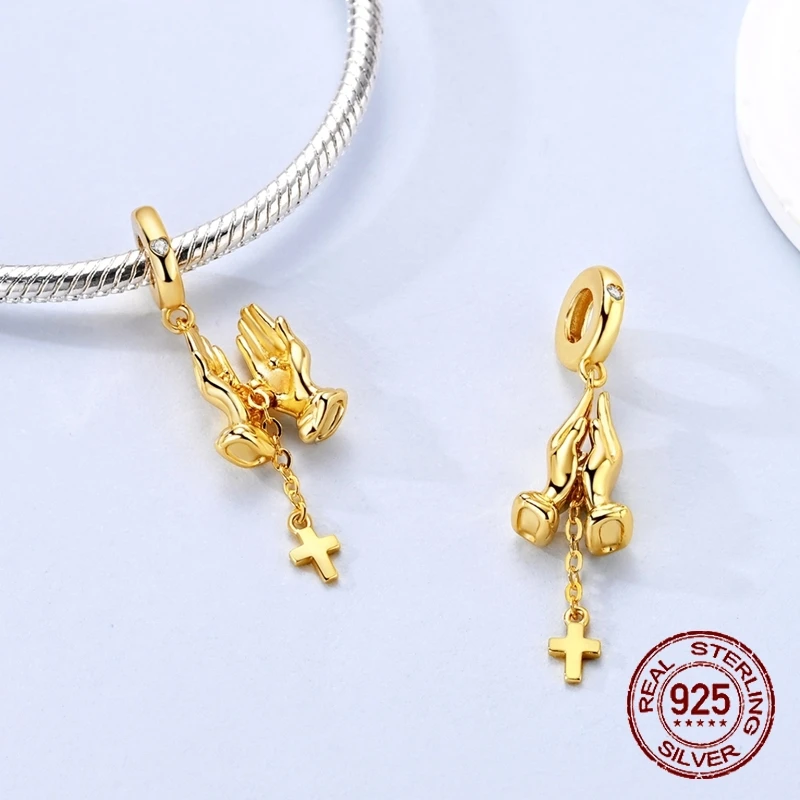 

Подвеска-крест из стерлингового серебра 925 пробы с открывающимися молящимися руками и прозрачными фианитами, подходит для браслетов, ювелирный подарок для женщин