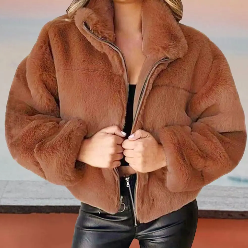 Abrigo de invierno de felpa con cremallera para graduación, chaqueta térmica con solapa, suave y bonita, talla grande