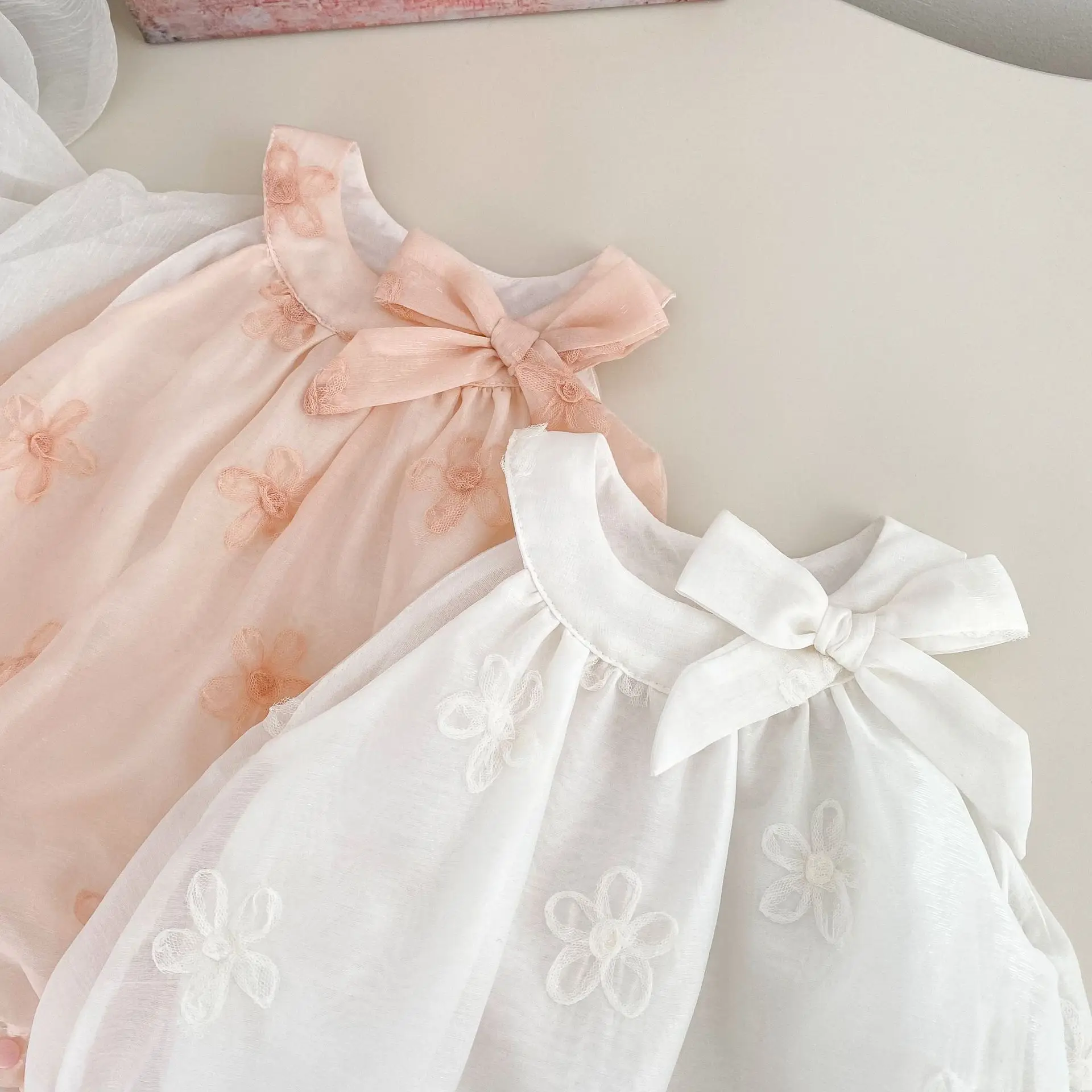 Summer Baby Girl French Flower Embroidered Fart Coat Bow Baby Onesie Year-old Photo Climbing Suit