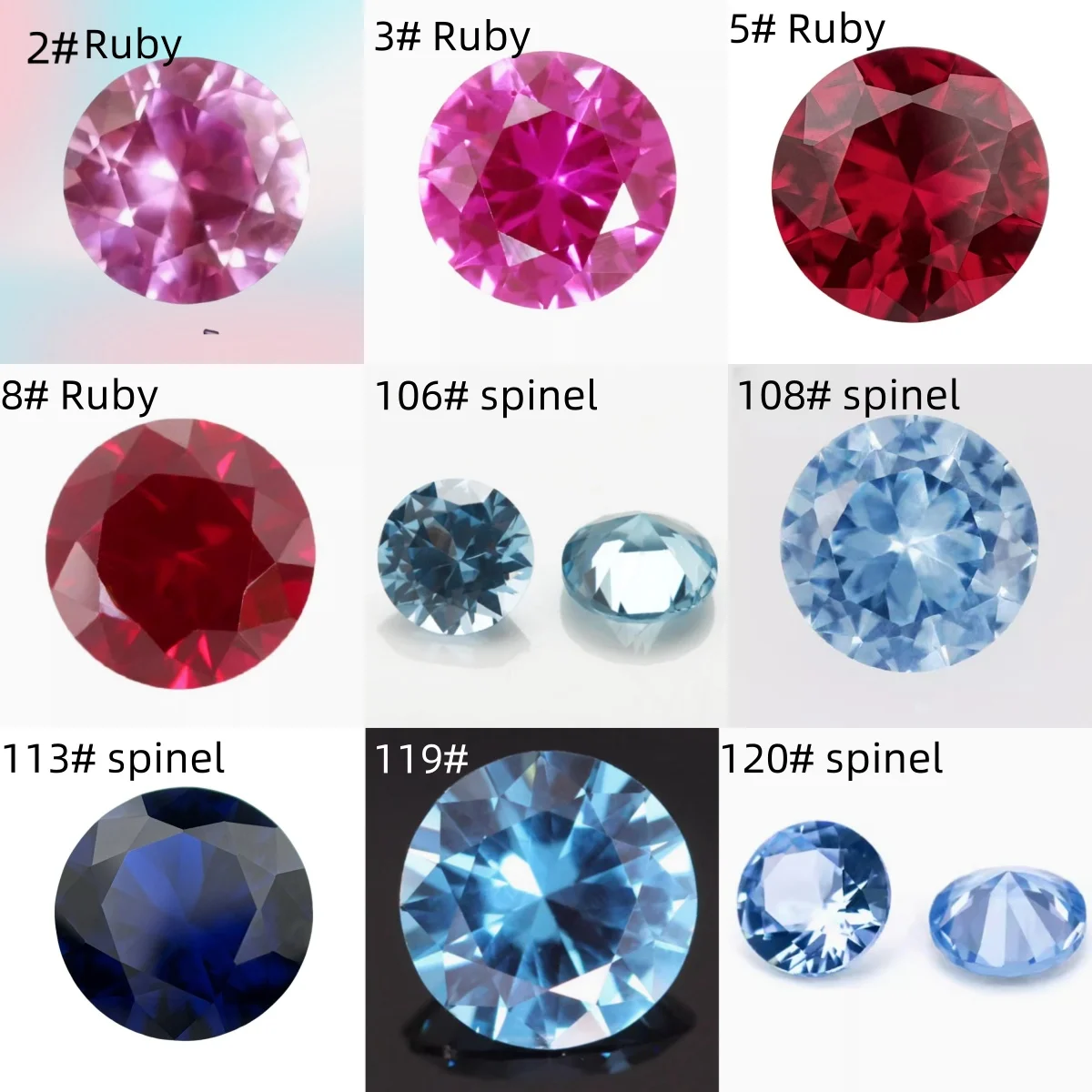 Synthetic Ruby Spinel 1.0~3.0mm 50pcs Black Nano Round Shape 5# Corundum Loose Cubic Zirconia Beads Stone AAAAA DIY