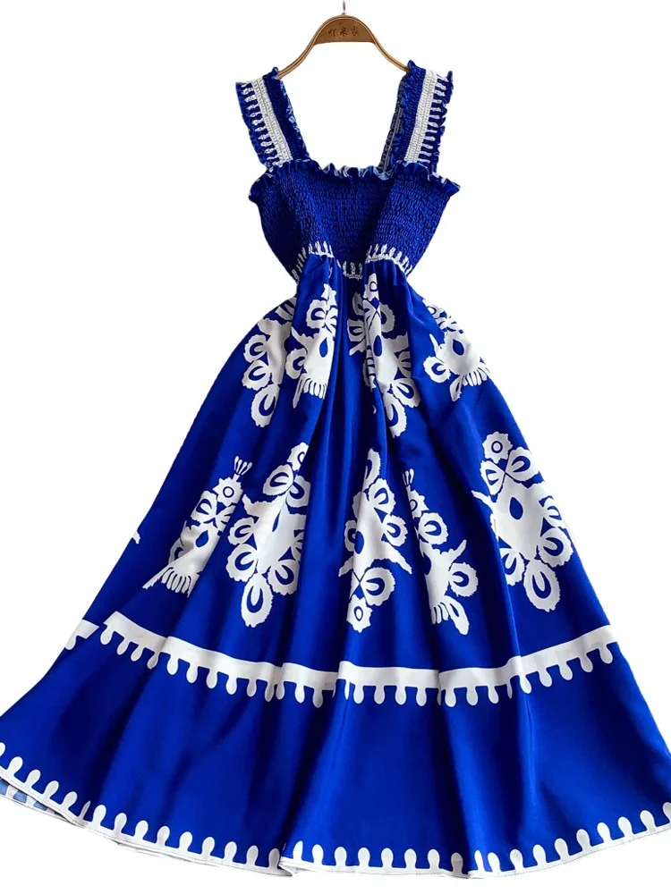 Sommer 2025, Damen-Stil, hohe Taille, A-Linie, Blumendruck, Svel, Gored Saum, Pendeln, Sle, koreanische Faion, langes Dr