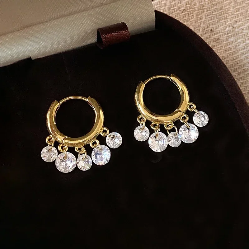 

Настоящее серебро 925 пробы с цирконием и кисточкой, круглые серьги-кольца с подвеской для женщин, минималистичные ювелирные изделия, модные аксессуары