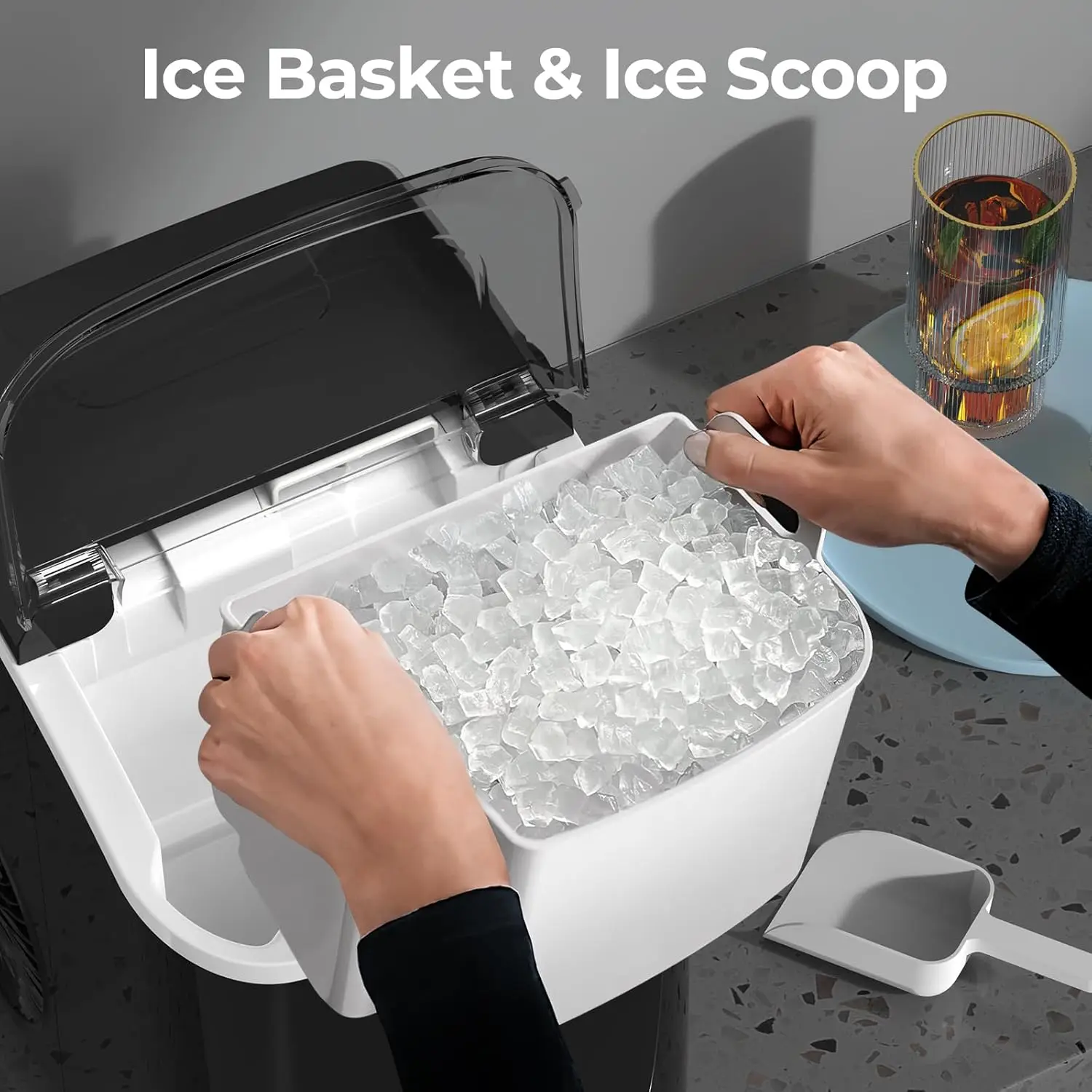 Ice Makers Countertop with Soft Chewable Pellet Ice, 7 Mins Ice Making, 35.5Lbs/24Hrs, Pebble Ice Maker Machine with Self