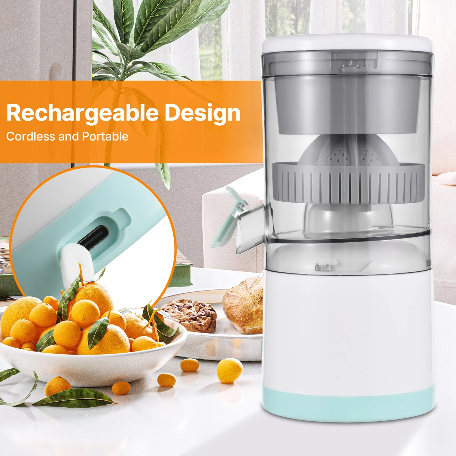 

Electric Citrus Juicer Machines with USB and Cleaning Brush Portable Rechargeable Masticating Orange Juicer Lemon Squeezer