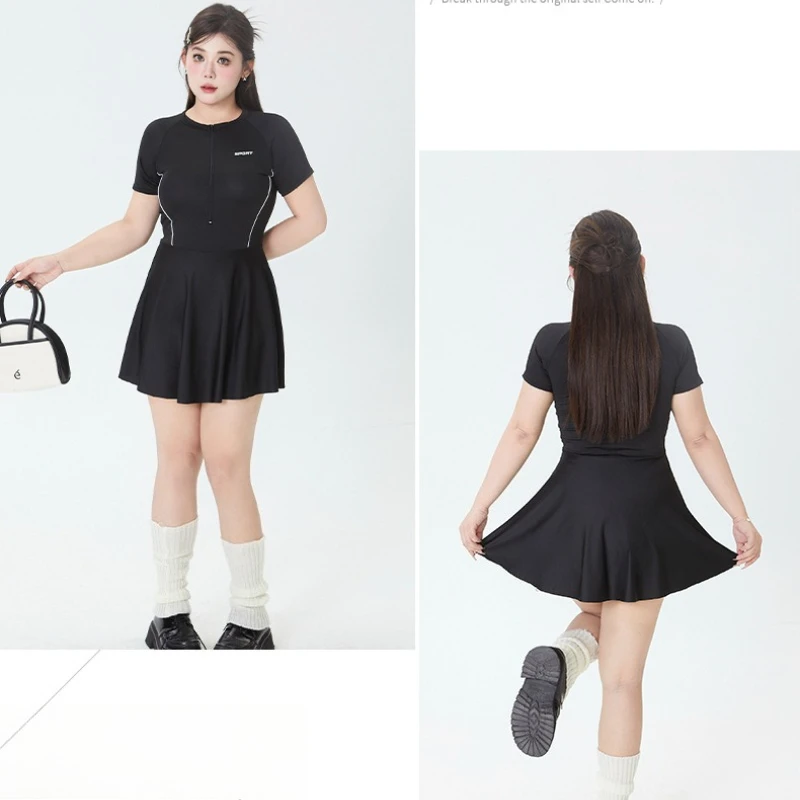 Ins Style Plus Size Simplicity Beachwear Swimsuit Fashions Sexy Slim Conservative Onsen Swimwear One Piece Suits Ruffles Skirts