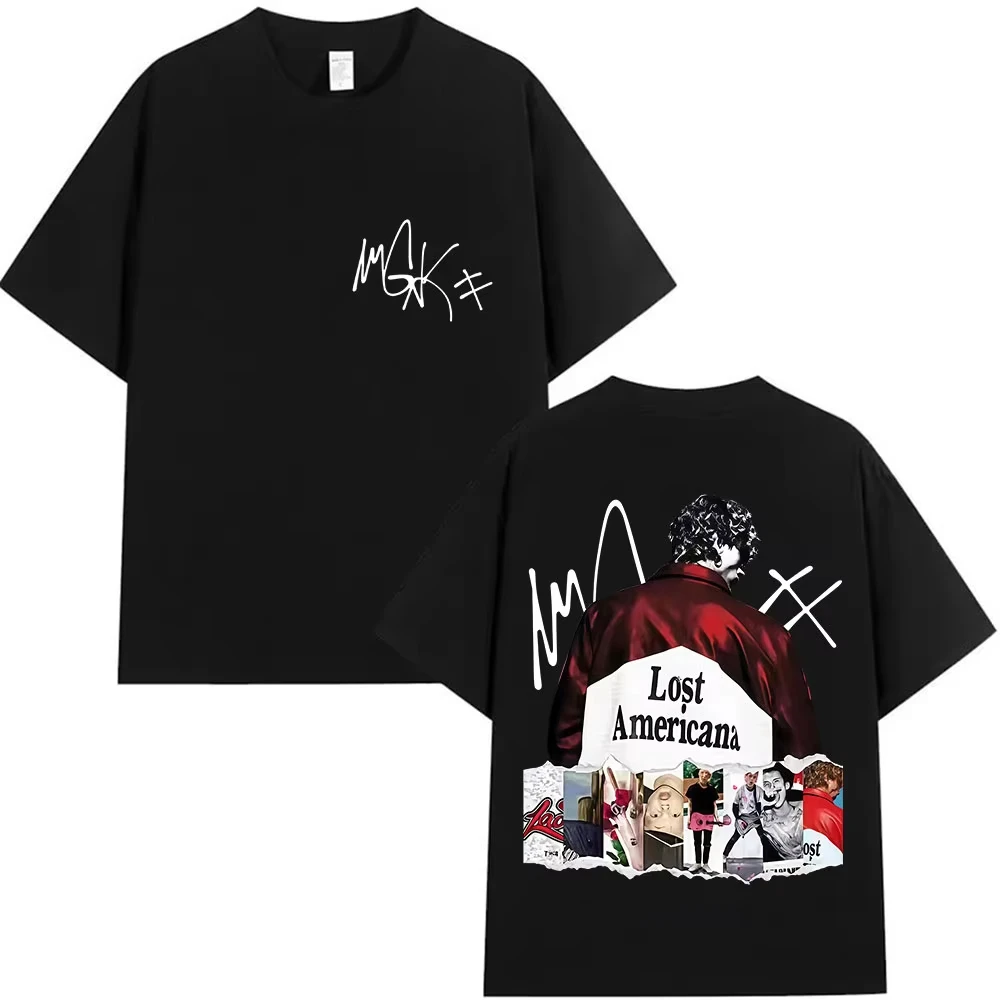 Rapper MGK Lost Americana Tour Album Pattern Printed Men's Sweatshirt Summer Minimalist Casual Sports Loose Short Sleeve T-shirt