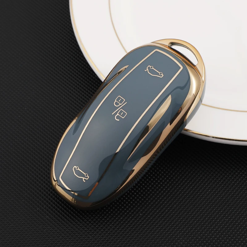 TPU Gold Edge Car Remote Key Cover Case Shell Fob for Tesla Model 3 Model3 Model Y Modely Protector Accessories