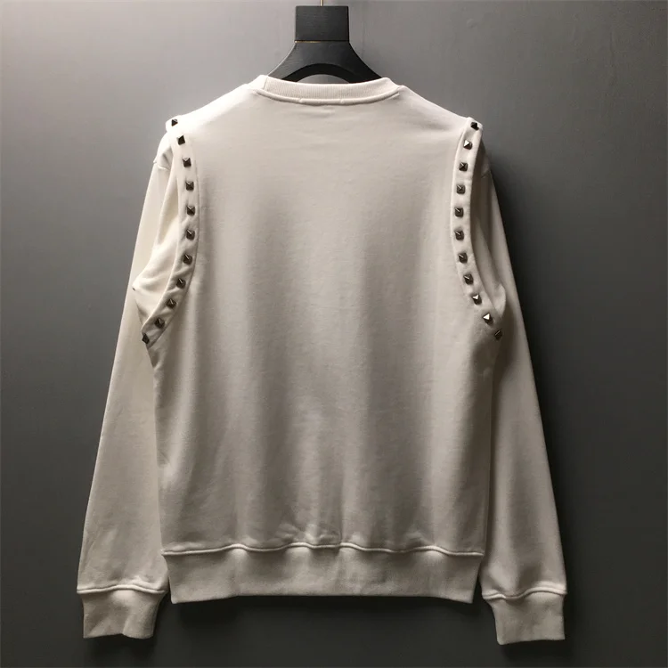 2025 Autumn Winter New Korean Rivet Crew Neck Sweater Fashionable Trendy Men's Casual Loose Long-sleeved Heavy Industry Jacket