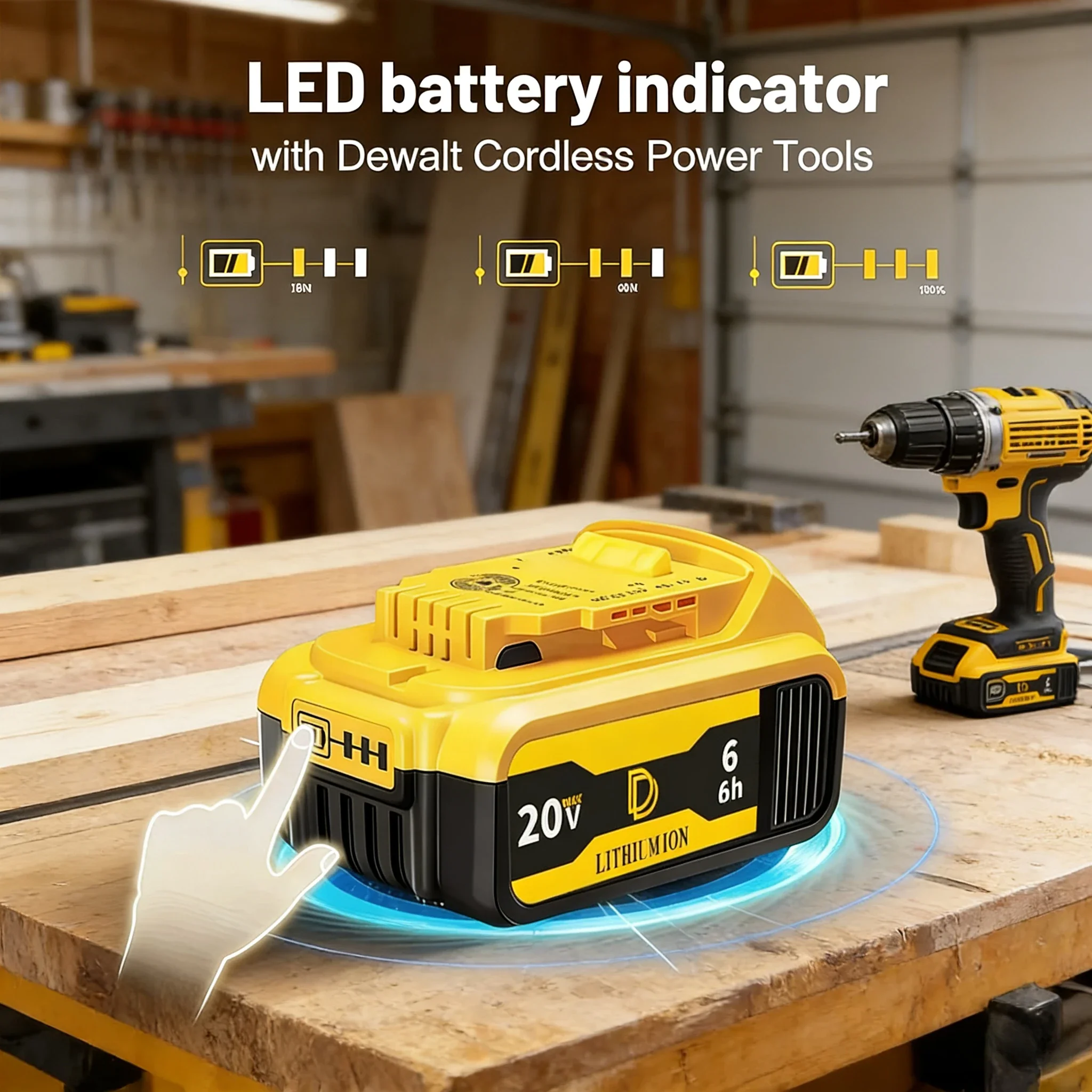For DEWALT 20V Li-ion battery, Replacement 20V Dewalt Batteries for Power Tool DCB606,,DCB205,DCB206,DCBGene,DCB200 MAX,2