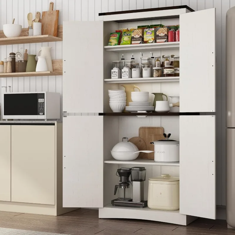 71in Farmhouse Kitchen Pantry Cabinet,Tall Storage Cabinet with 2 Doors and Adjustable shelves,with Load-Bearing Steel Pipe