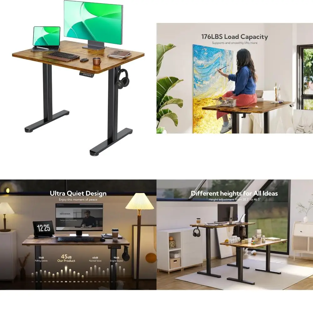 

Adjustable Height Desk, 35x20 Rustic Brown Top with Black Frame, for Home Office