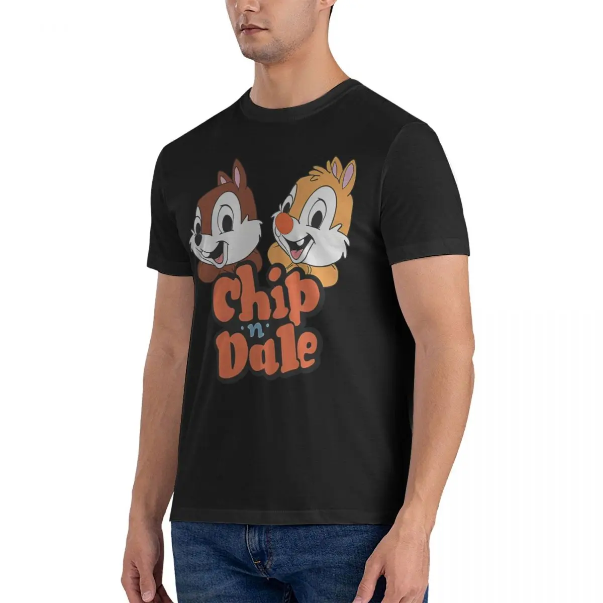 Chip N Dale Men T Shirt Disney Rescue Rangers Leisure Tees Short Sleeve O Neck T-Shirts 100% Cotton Graphic Printed Clothing