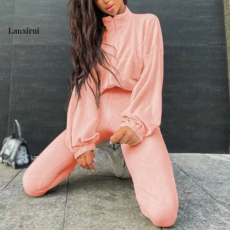 Velour Suit Long Sleeve Coat And Pants Fleece Suit Tracksuit Women Sweatsuits Sexy Solid Streetwear Outfit Three Pcs Set