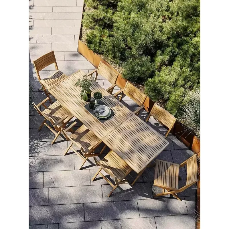 Outdoor Teak Wood Sofa Set Garden Villa Courtyard Master Design Solid Wood Art Furniture One Table Four Chairs Combination
