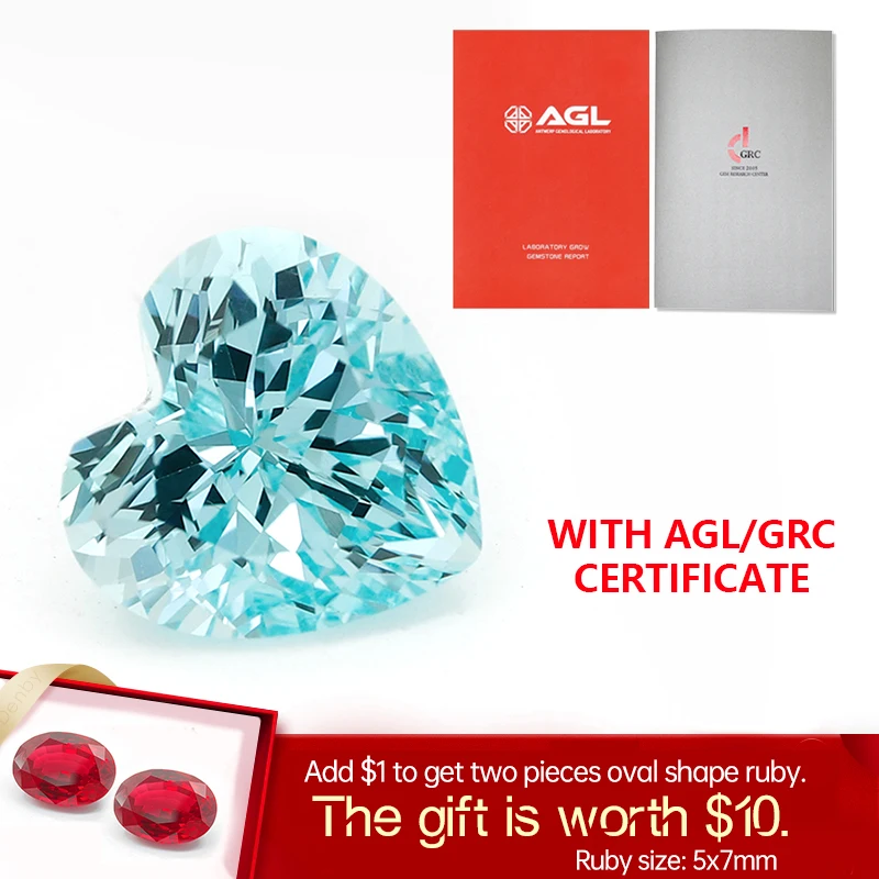 

YinZheng Czochralski Heart Shape Lab Grown Paraiba Loose Gemstone Shiny Quality DIY Ring Necklace Earrings With AGL Certificate