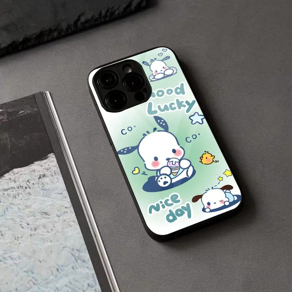 Sanrio Pacha dog Phone Case for Iphone 15 14 12 11 13 Pro Max Pro  Mini Puls glass protective case