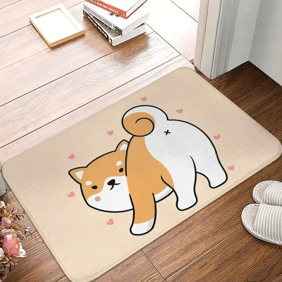Cartoon Dog Pattern Door Mat Floor Mat with Adorable Shiba and Corgi Designs Non-slip Floor Rug for Entrance Home Decorative Mat