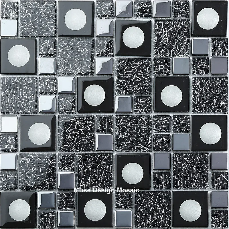 

Новое поступление, роскошная черная гальваническая стеклянная мозаика, настенная плитка для кухни, фартук, фон для прихожей, сделай сам, наклейка на стену, обои