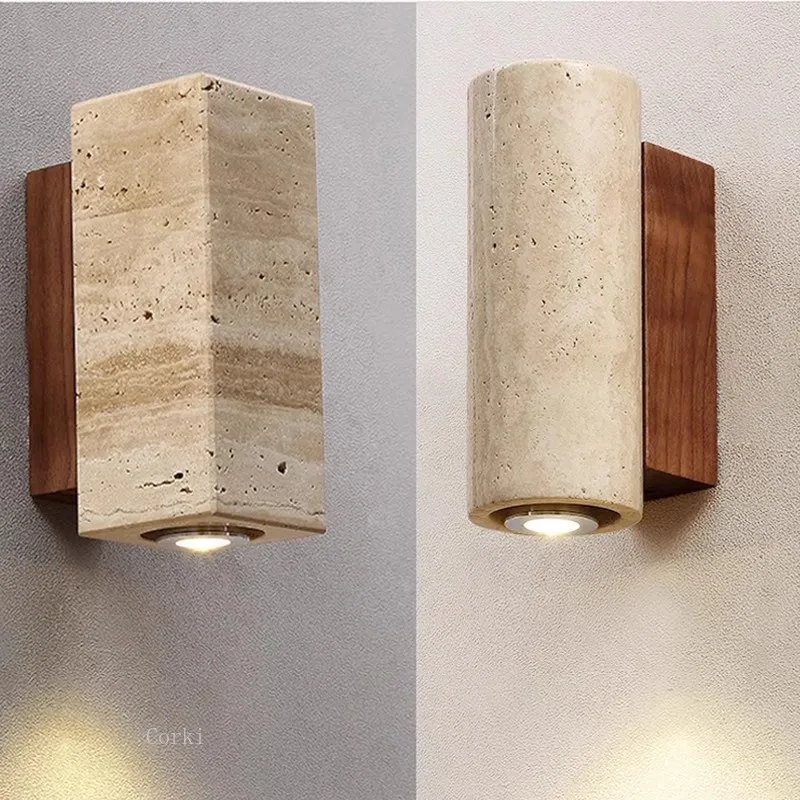 

Wabi Sabi Yellow Marble LED Wall Lamp Led Bedside Japan Bedroom Living Room Wall Light Travertine Stair Corridor Decor Sconce