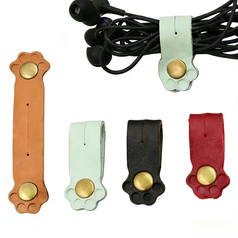 Creative Cat Claw Clip-On Cable Organizer for Headphones Data Cables Leather Portable Storage Clip Desktop Quick Storage Tool