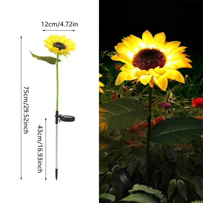 LED الشمسية عباد الشمس في الهواء الطلق أضواء الحديقة IP65 مقاوم للماء مسار ساحة الزفاف عطلة حديقة الديكور مصباح الزهور الشمسية #6