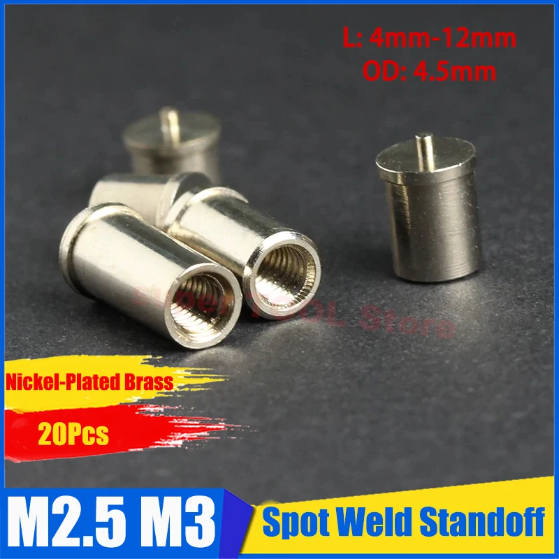 20Pcs M2.5 M3 Welding Studs Nickel-Plated Brass Welding Pins Standoff Screws PCB Thread Connector Stud Welding Soldering Pin
