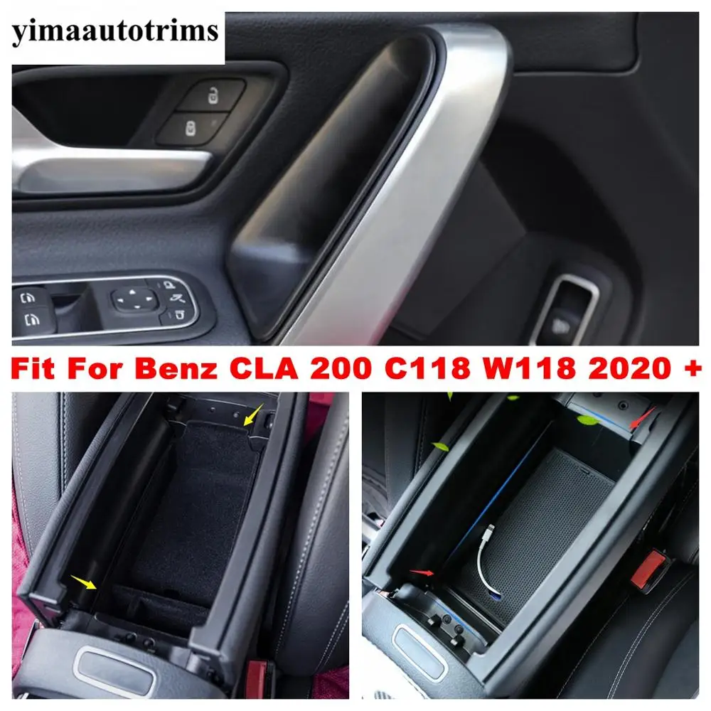 

Side Door Armrest Box Storage Multi-grid Pallet Container Phone Case Cover Trim For Mercedes-Benz CLA 200 C118 W118 2020 - 2024