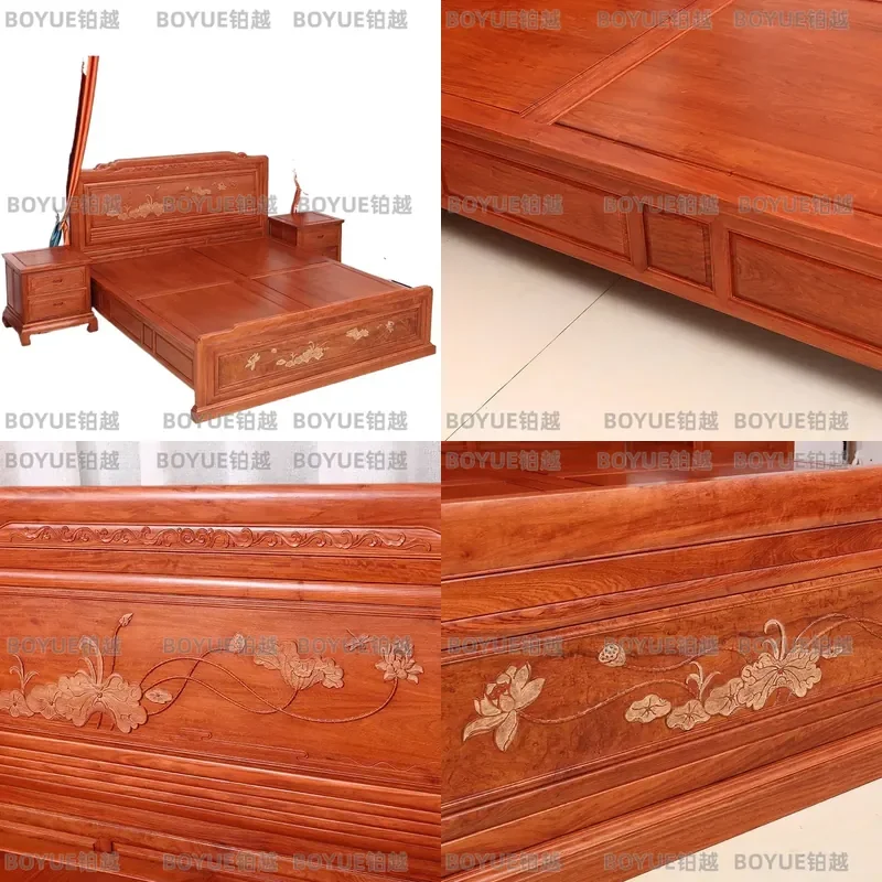 Solid Mahogany Queen Bed Frame Myanmar Rosewood Chinese Style Bedroom Furniture Wedding Gift Heavy Duty Wooden Platform
