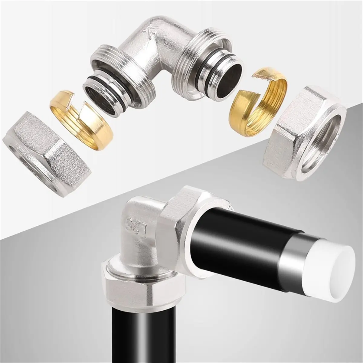 NEW 2PC 3/4Inch Elbow Air Piping Fittings, Brass- Plated, 200PSI, Air Fittings for Shop Garage Compressed