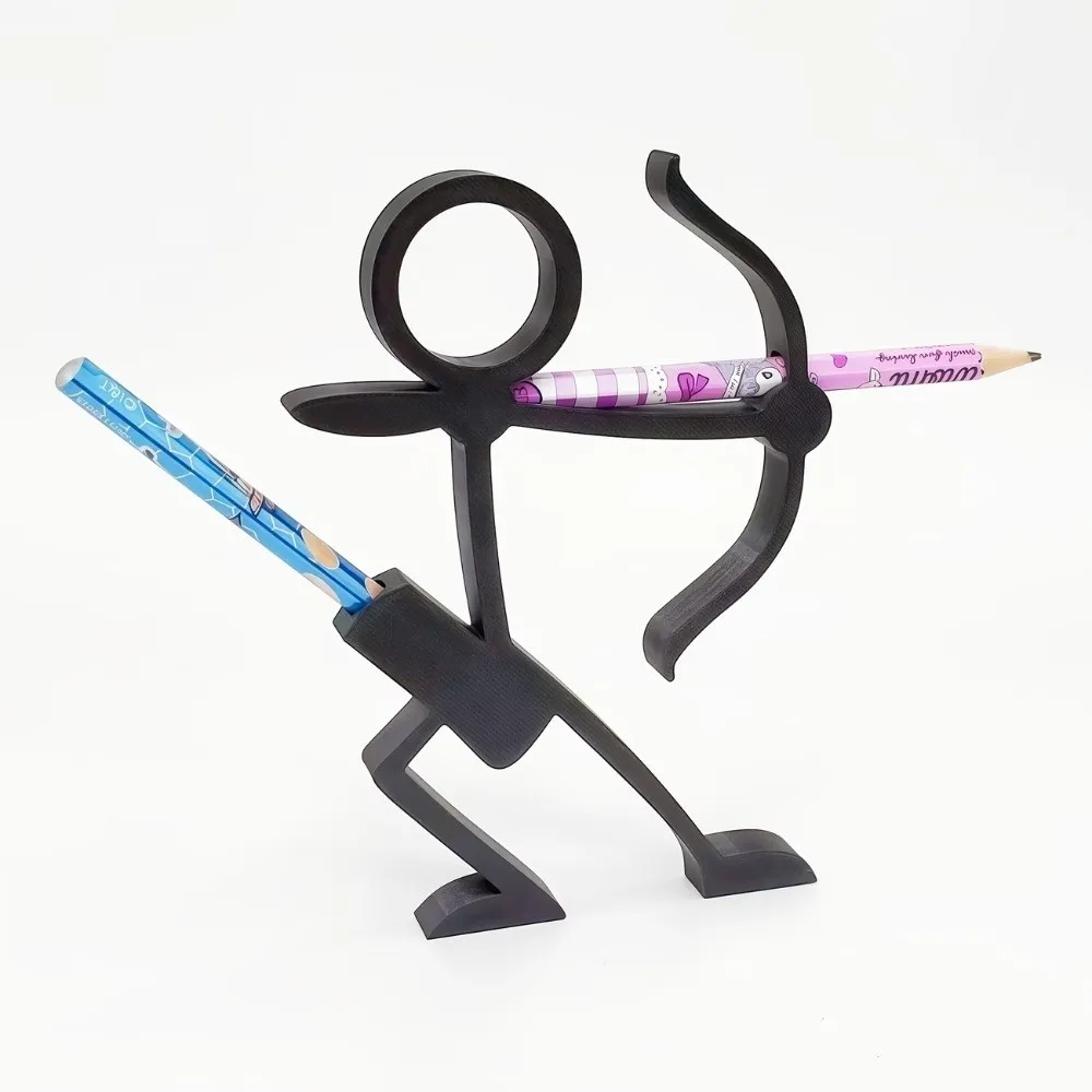 Plastic Stickman Warrior Pen Holder 3D Black Pen Container 3D Printed Pencil Stand Multi-function Cartoon Funny Pen Ornament
