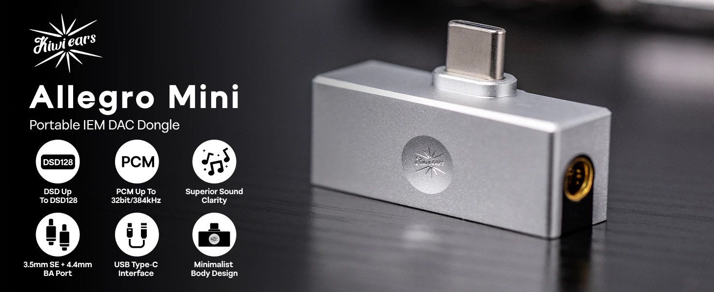 Kiwi Ears Allegro Mini Tragbarer High-Fidelity IEM DAC USB-C zu 3,5/4,4mm Ausgang mit Taschenformat-Leichtgewicht-Design – Detail 1