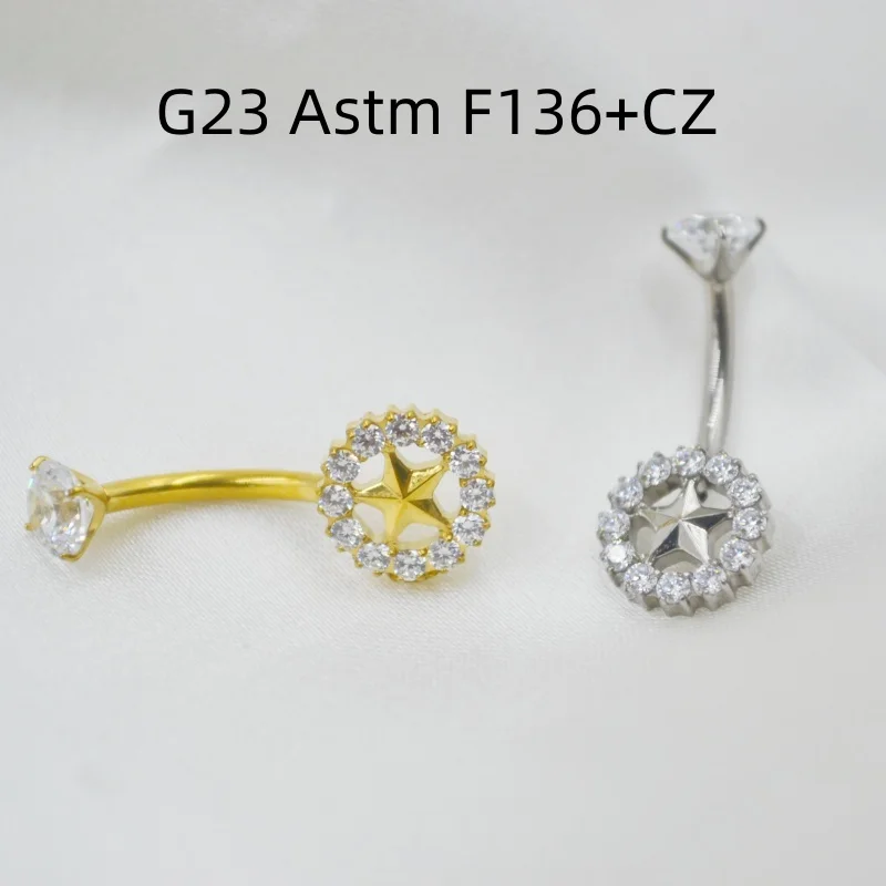

10PCS Body Jewelry-G23 Titanium Astm F136 CZ Navel Belly Button Body Piercing 14G Shine Navel Curve Barbells Belly Rings