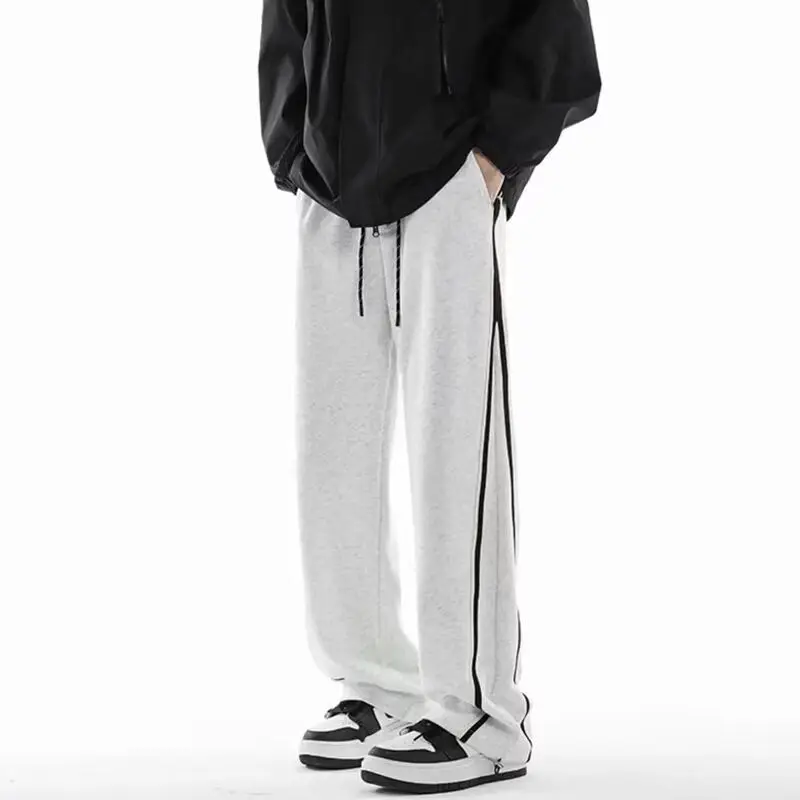 

Men Autumn New Trendyol Loose Straight Sweatpants Youth American Style Casual Motion Panelled Elastic Waist Drawstring Trousers