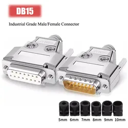 DB15 Industrial-grade Male Female Plug Solid Needle 2 Rows 15 Pin Serial Port Connector DB15 D-SUB Metal Shell Soldering Plug