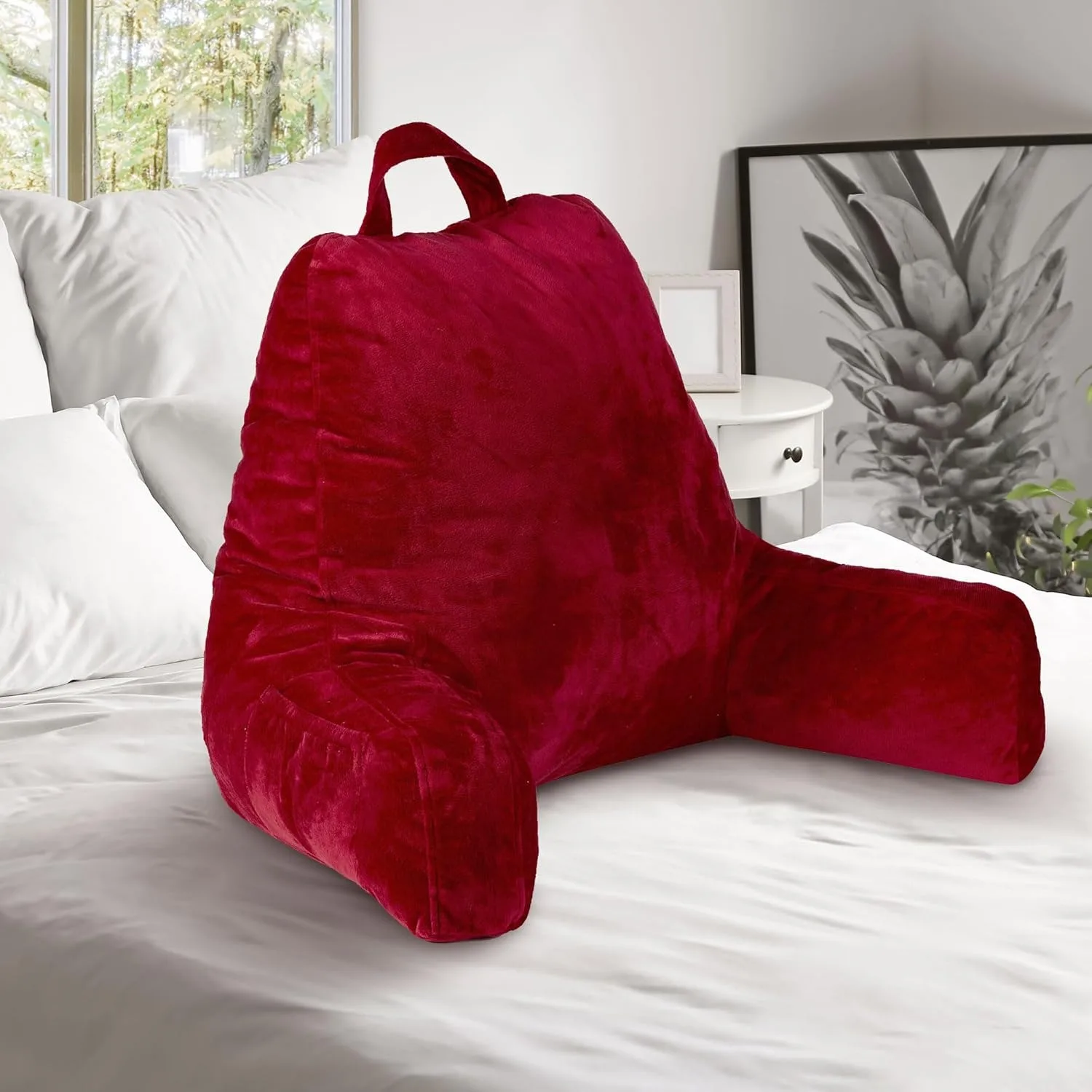 Reading Pillow with Arms – Portable Bed Pillow for Sitting Up & Support, Foam-Filled Back Rest