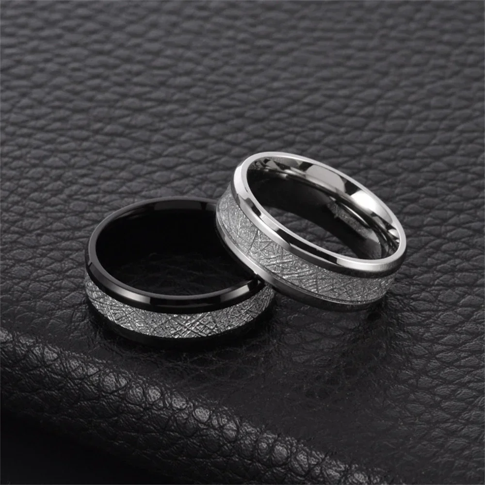 8mm Men Classic Fashion Tungsten Carbide Rings Black Stainless Steel Inlay Polished Meteorite Ring Couple Accessories Jewelry