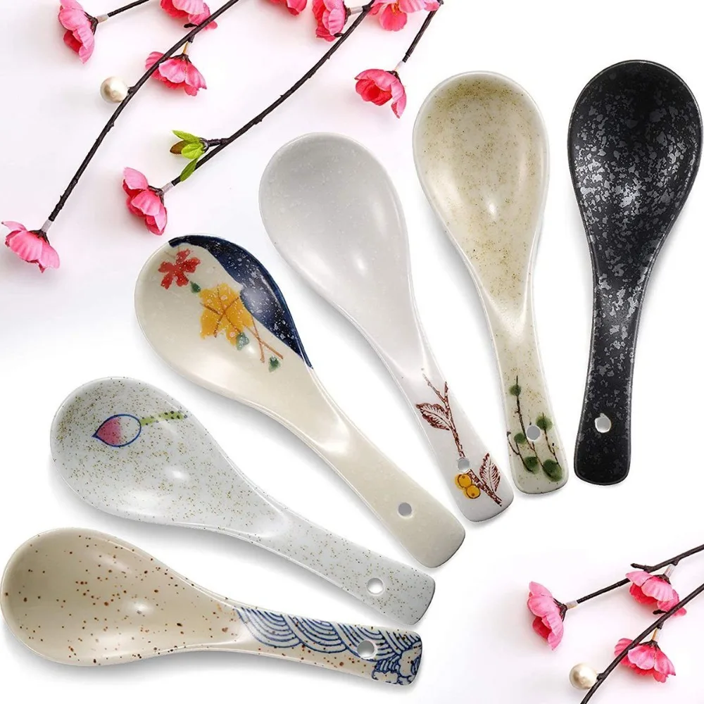 Japanese Style Three Curved Spoon New Ceramic Underglaze Color Kitchen Utensil Soup Spoon Elegant Safe Stirring Spoon