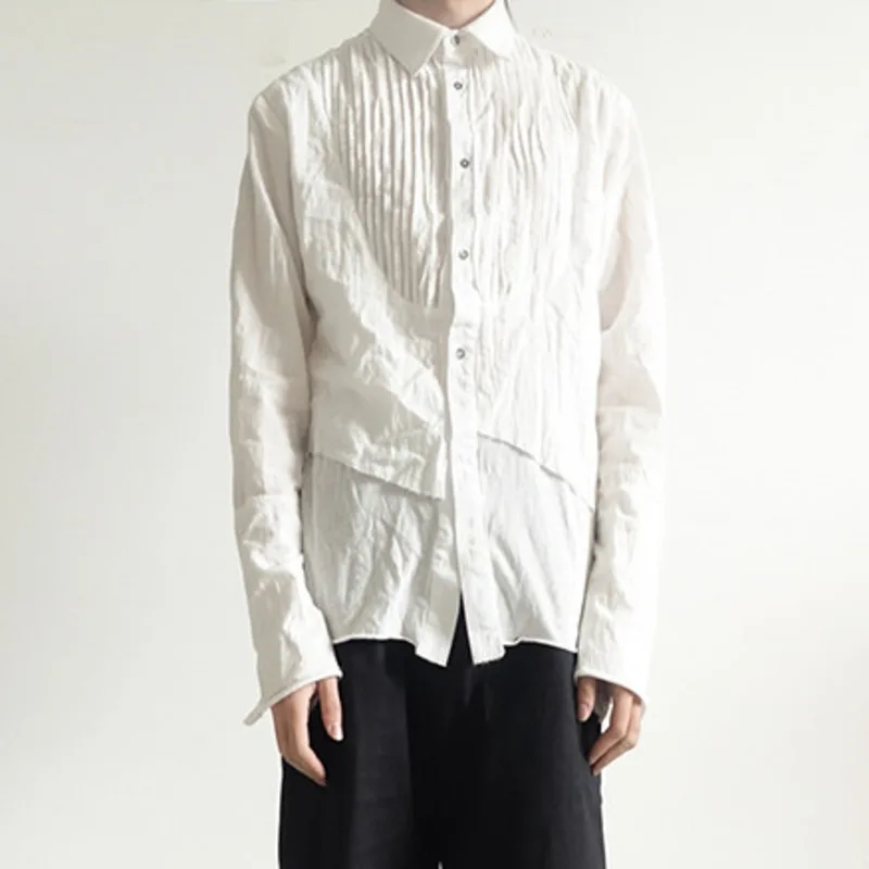 HKSH Spring New Men Tide Dark Waste Land Chic Ins Original Avant-Garde Long-Sleeve Y2K Breathable Cotton Patchwork Shirt HK25953