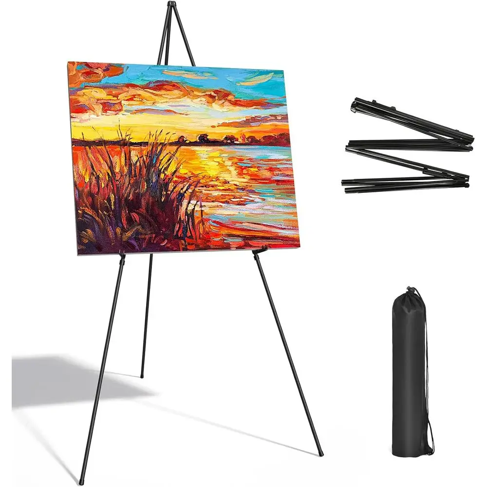 Collapsible Portable Floor Easel or Posters, 63 Adjustable Easy Folding Metal Stand for Display Show, Arts, Painting