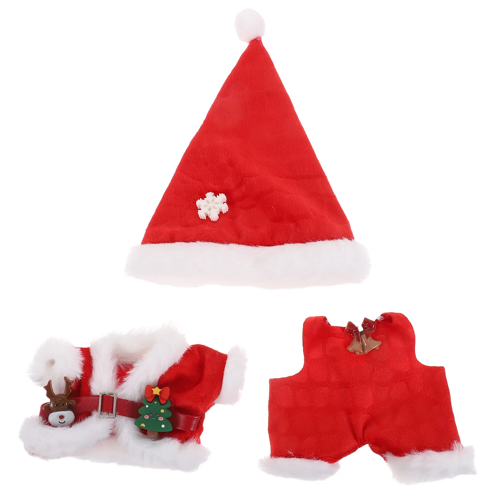 1Set Christmas Clothes Set Red Green Outfit Christmas Tree Top Santa Costume Pants Hat Winter Wardrobe Replacement Dress Up