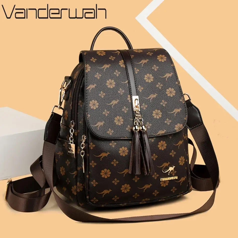 

Ladies Backpack Designer High Quality Leather Women Bag Luxury Fashion Printing Tassel School Bags Large Capacity Backpacks Sac