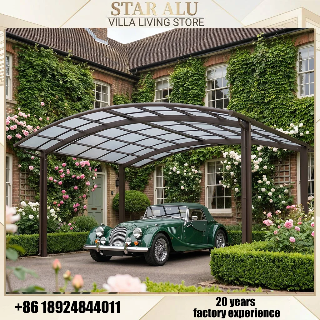OneAlu  Garden Carport: Arched Aluminum Canopy for Classic Country Villa Rose Courtyards